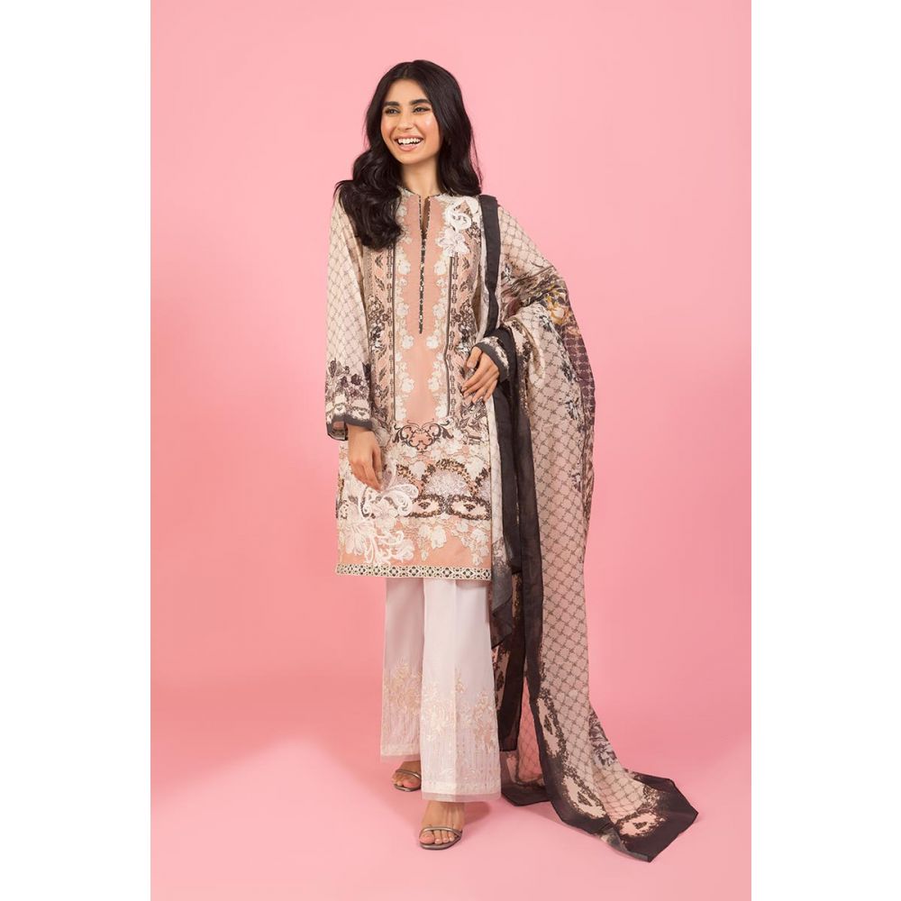 Gul Ahmed Brown Embroidery Dress