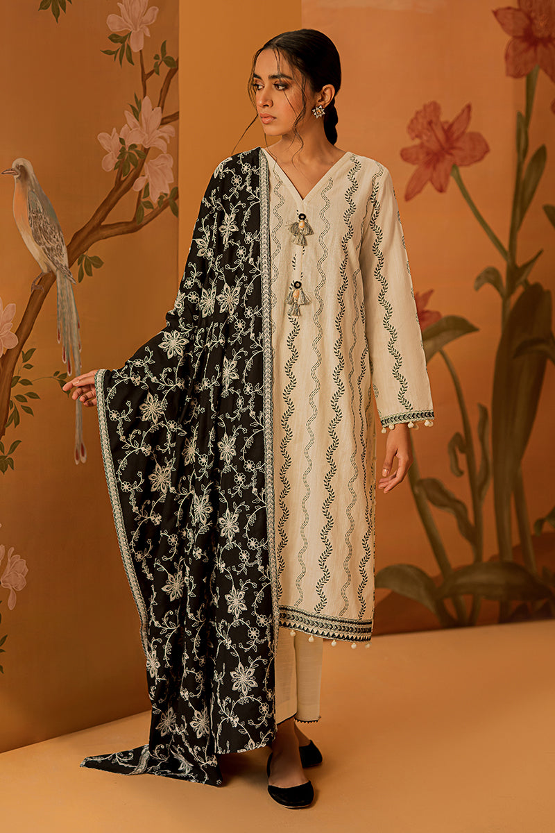 Cross Stitch Unstitched RTS Linen Embroidered Suits 3 Piece CS25LW D-02 Moss Reverie - Winter Collection