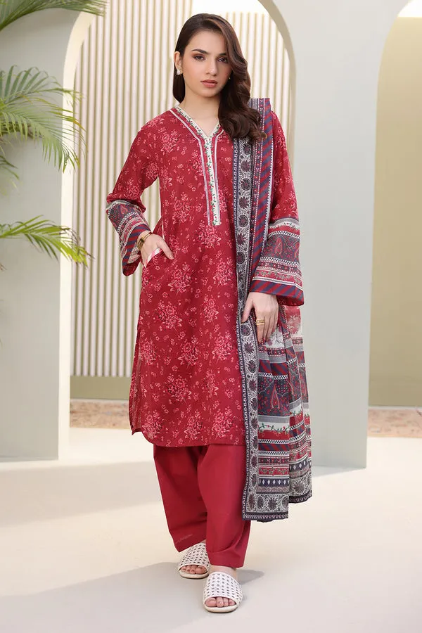 Red Color Dress Of Zellbury Sale Unstitched 3 Piece Lawn